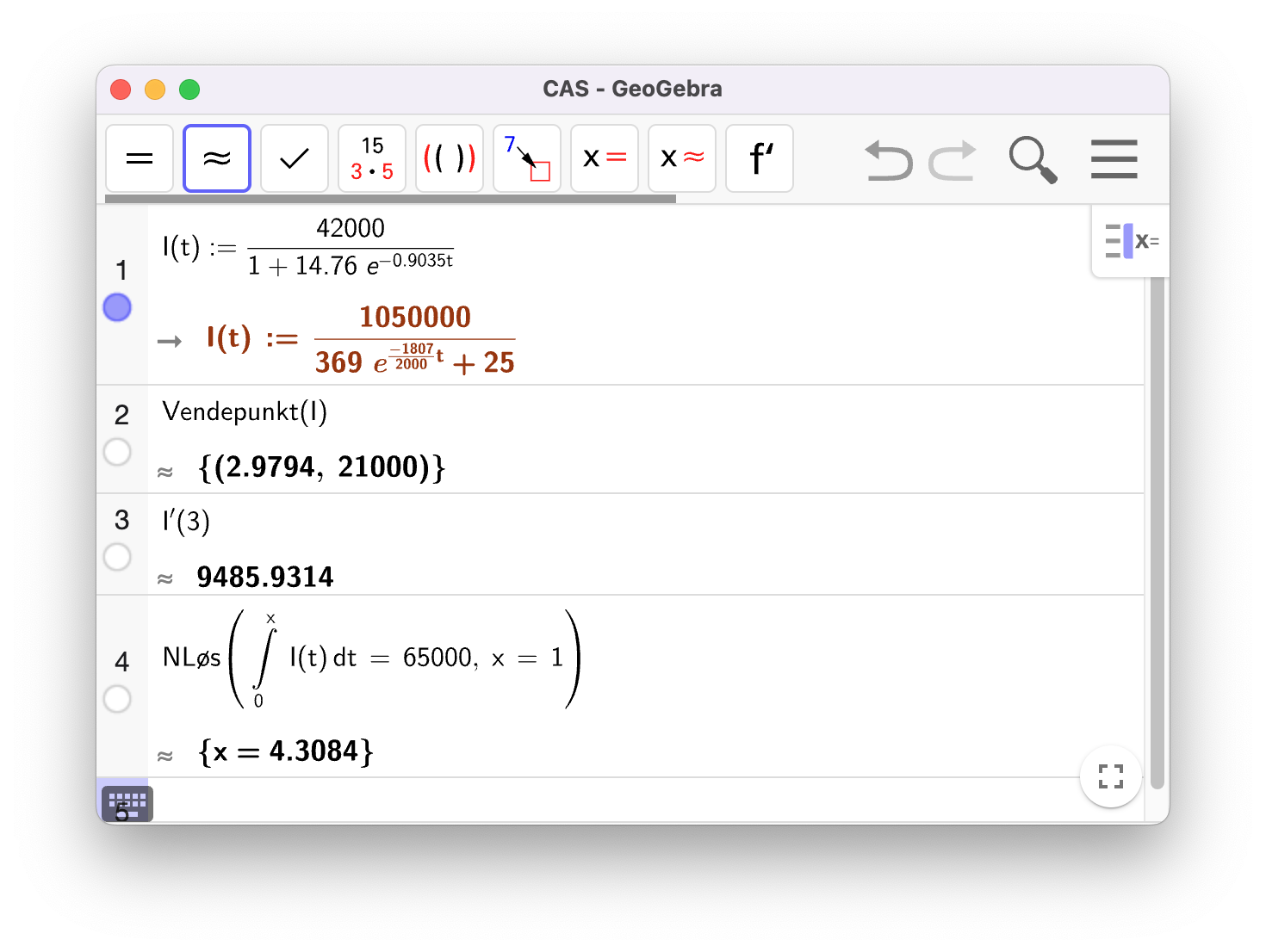 CAS løsning av oppgave 1 del 2