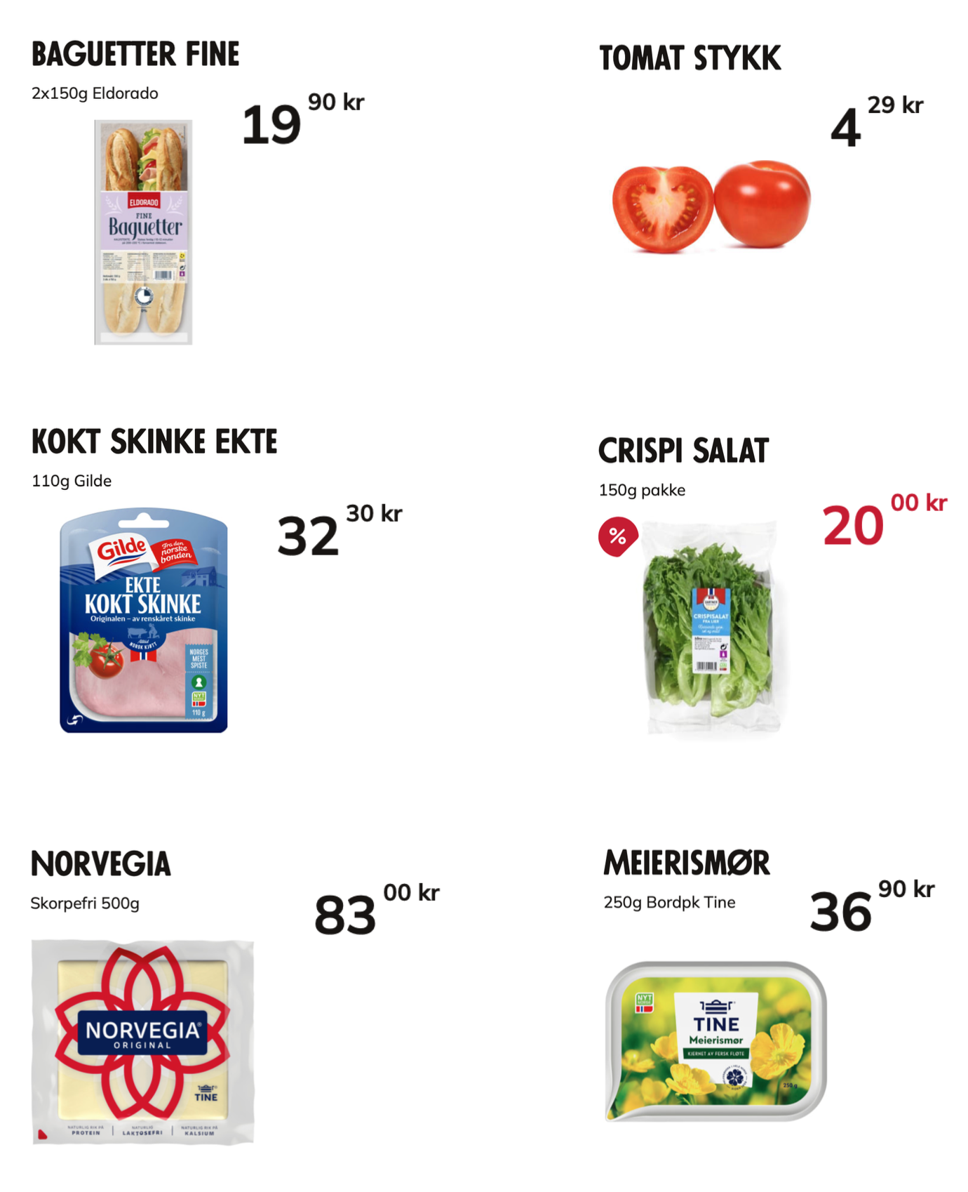 Priser på ingredienser til bagett