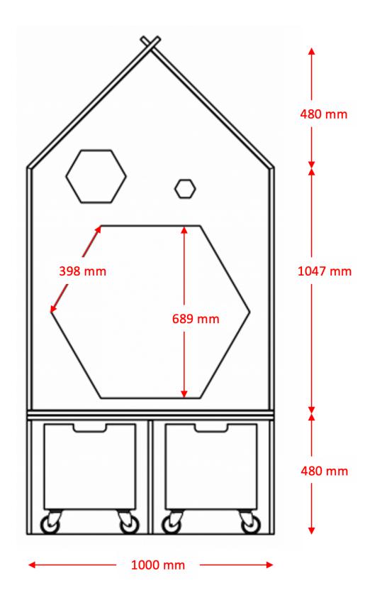 Teknisk tegning av lesehule med mål