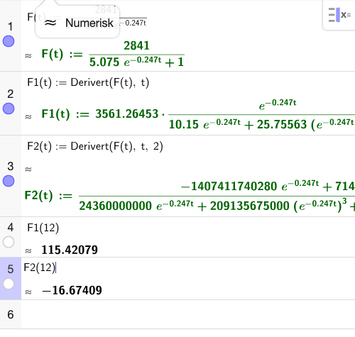 GeoGebra CAS løsning for oppgave 2-1b
