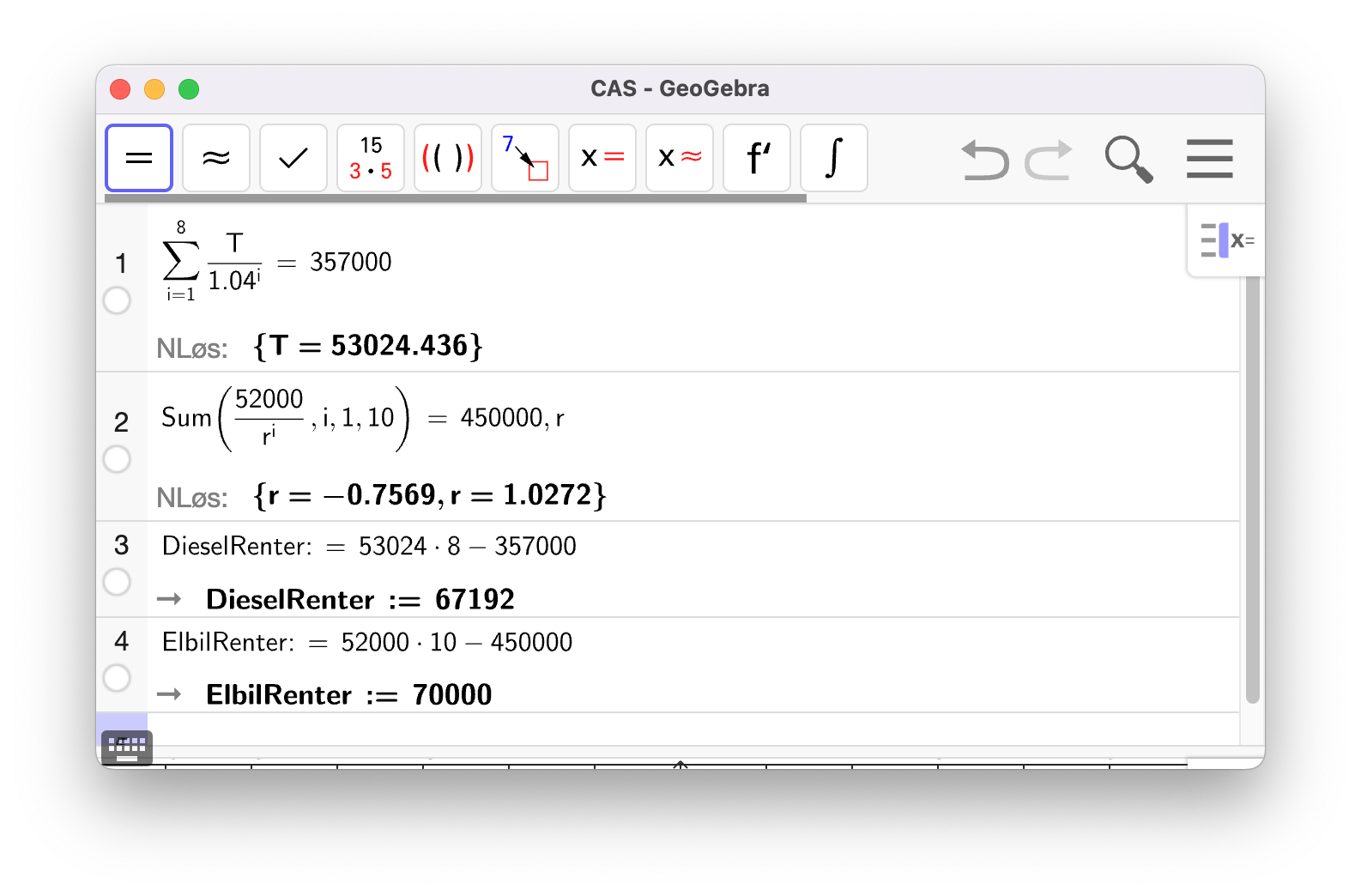Løsning av oppgave 4 del 2 i CAS