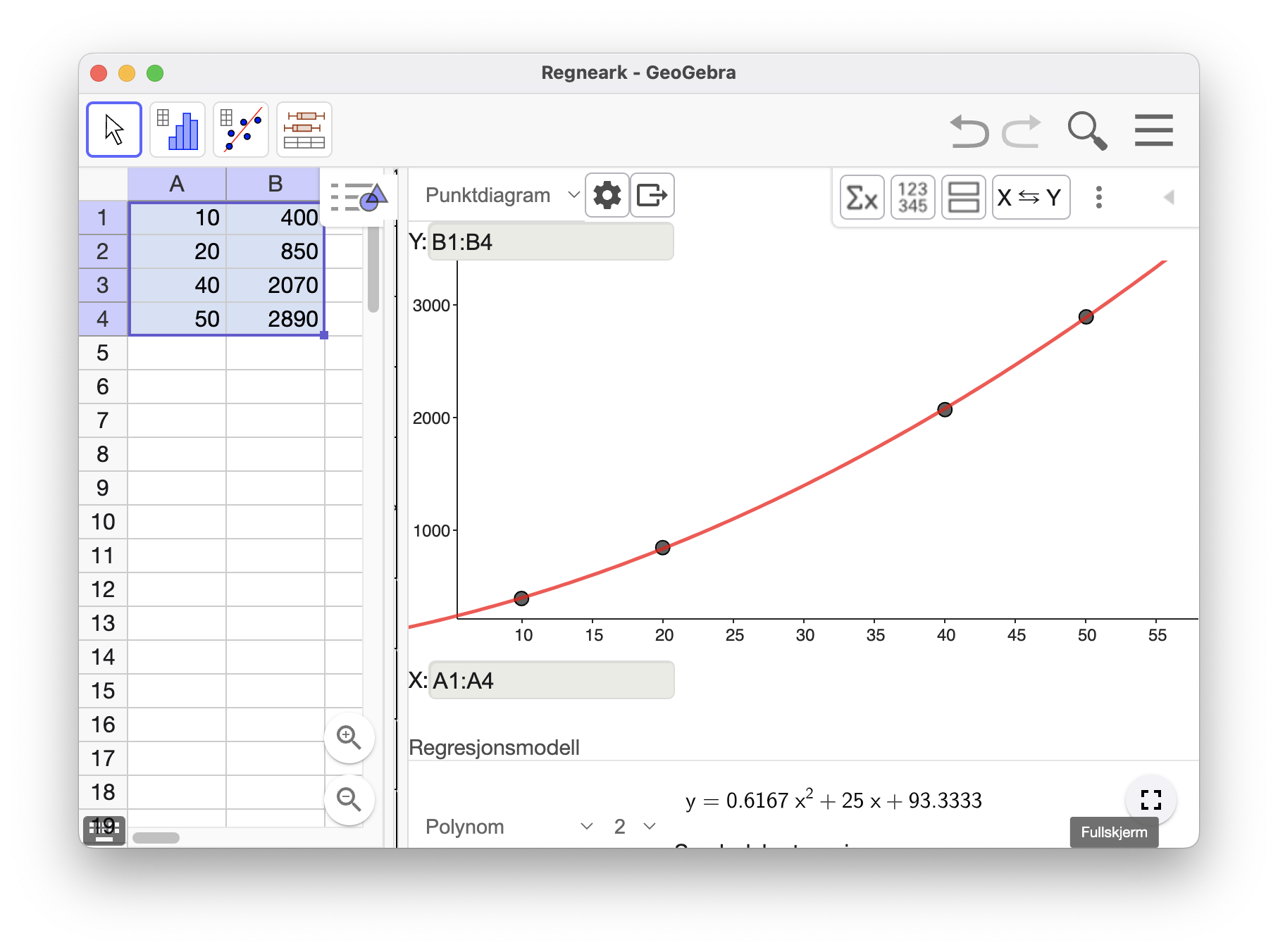 Regresjon i GeoGebra
